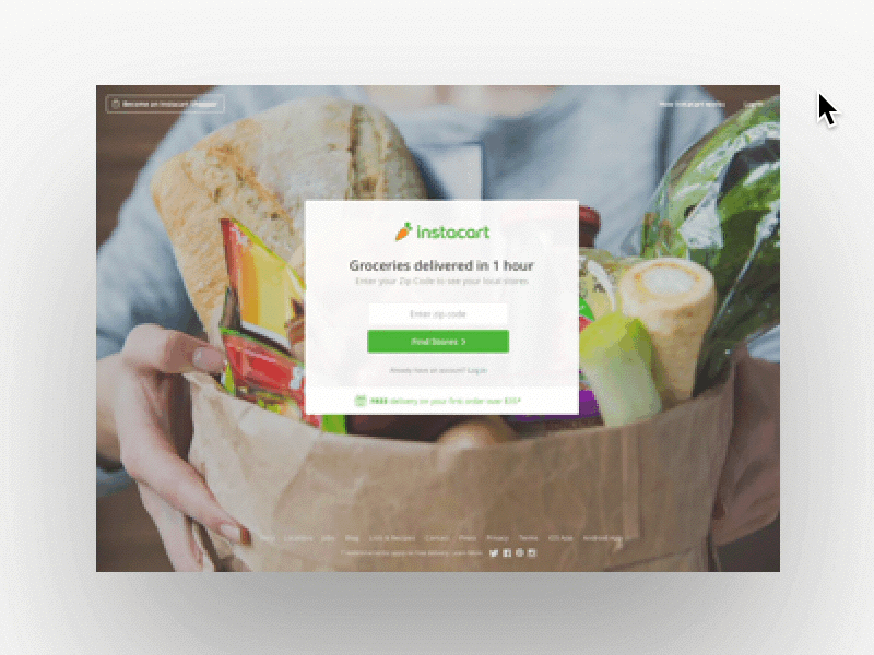 Instacart Desktop Homepage & How It Works desktop drop down homepage landing page slide down