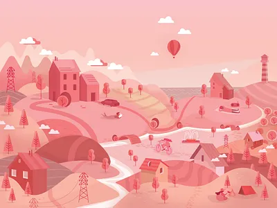 Leisure Town character city flat illustration scenery