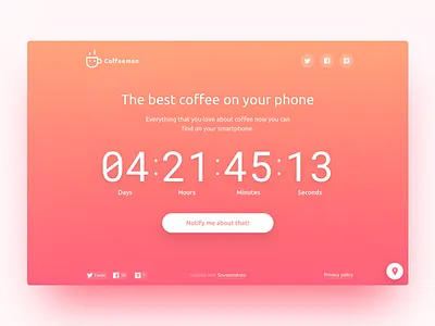 Coming soon llI button coffee countdown landing page notify template ui ux web