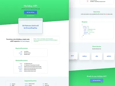 Holiday API Redesign landing page product ui ux