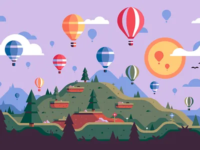 Sunset birds clouds hot air balloon nature plants skyline sun sunset tree