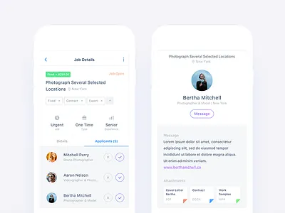 Job Applicants & Application Details Views android app application candidate details ecommerce ios job navigation requests social