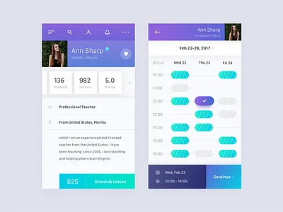 Language Tutoring Platform app calendar design education gradient language learn profile schedule teacher ui ux