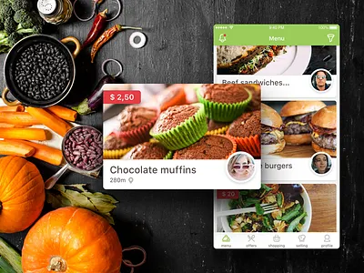 Quertes iOS ecommerce feed food graphic design ios material design mobile app sketch tabs user interface ux design