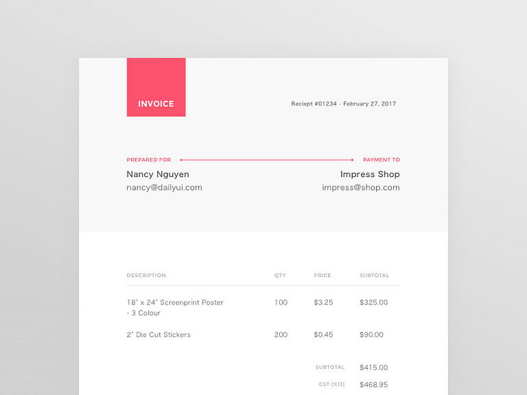 Daily UI #046 - Invoice by Nancy Nguyen on Dribbble