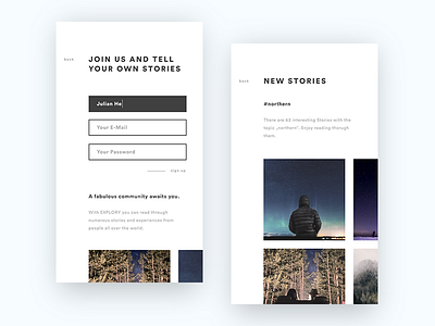 Explory - Story App Detail app blog cards clean interface ios journal light minimal sleek ui ux
