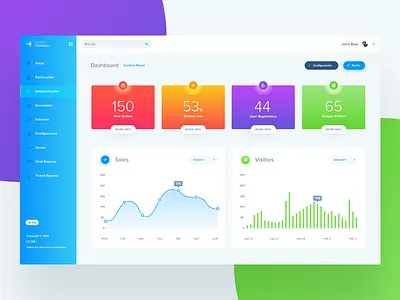 CC Dashboard blue colorfull dashboard green orange purple red stats symu ui ux
