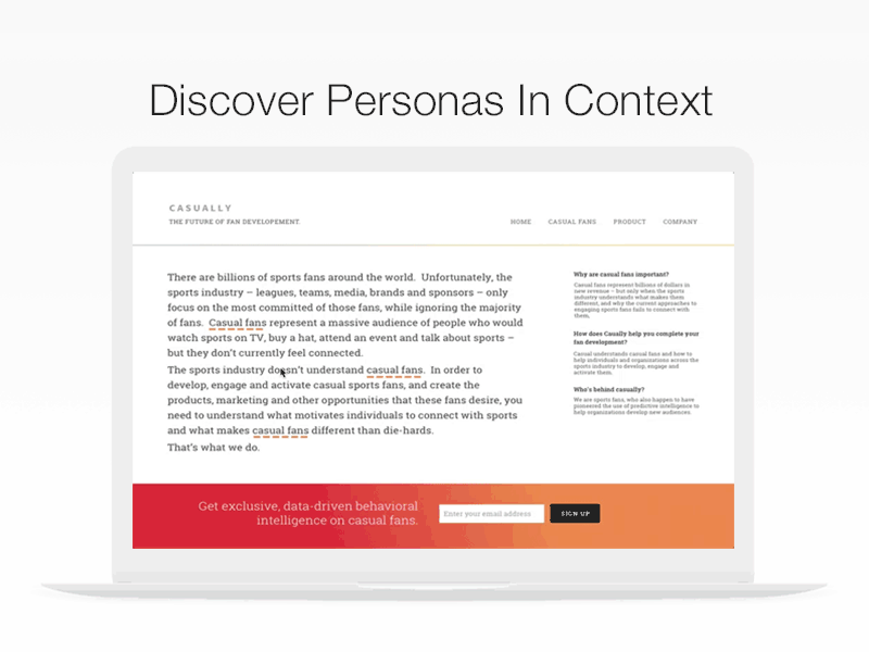 Hover + Reveal Interaction/ Discover Personas in Context