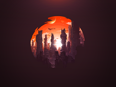 Space City airship city future house landscape negative planet proart prokopenko radiance space structure sun window