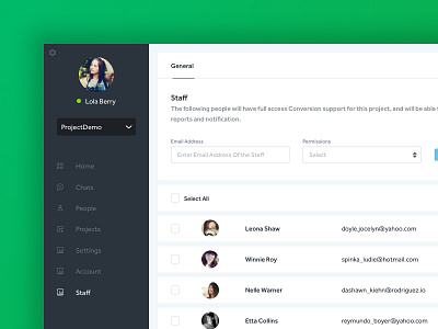 Chat Support - Add and Manage Staff agents crm dashboard details help live people permissions staffs support
