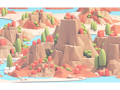 Landscape Study 3d c4d habitat hills houses lake landscape mountains render river