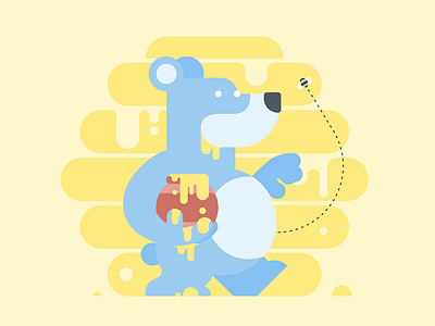 Gonna get that honey! bear bee blue flat art honey honeycomb hungry illustration