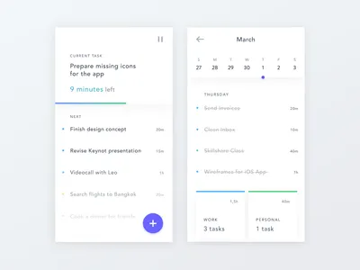 Productivity Tool clean countdown pomodoro productivity task to do ui white