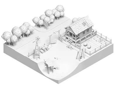 The Lonely Farm #2 3d country farm house illustration isometric rboy rocketboy sheep village wip
