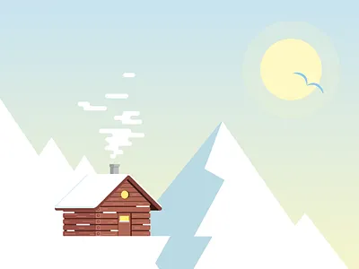 Mountain Escape cabin day time flat design landscape mountain scene snow