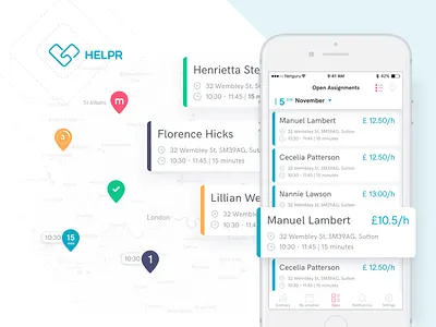 Helpr – Mobile Assignments cards ios map mobile ui ux