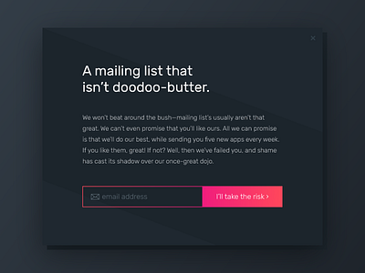Dark-theme Newsletter Sign-up Modal copywriting dark email modal newsletter sign up ui web