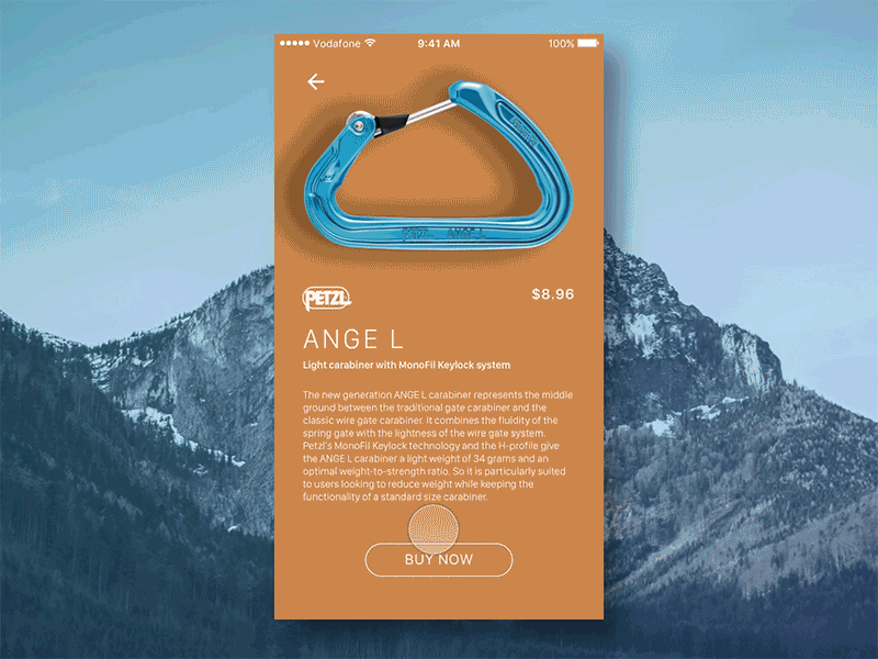 Petzl Carabiners animation app carabiners climbing debut design flat interaction minimal mobile mobile ui parallax petzl principle simple sketch ui ux vector web