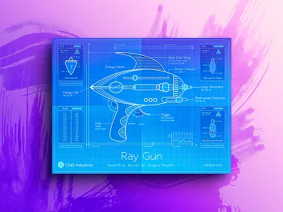 Retro weapons - Ray Gun blueprint energy grid grip guns retro scifi section specs stats technical weapon