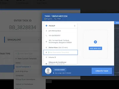 Create Task Screen create dashboard form logistics map material popup task tracking ui ux web