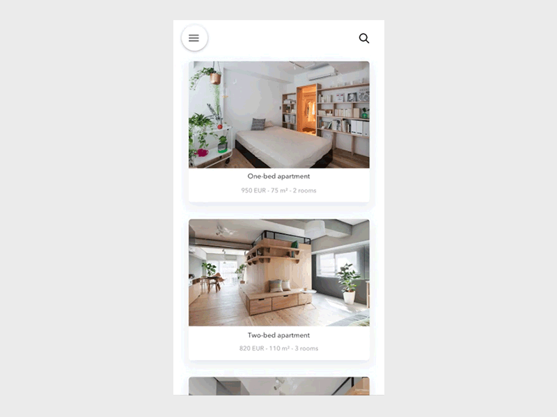 Apartment App Interaction in Framer animation apartment app framer interaction menu minimal transition ui