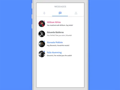 Shuffle — Messages app chat design interface messages notifications tabs user