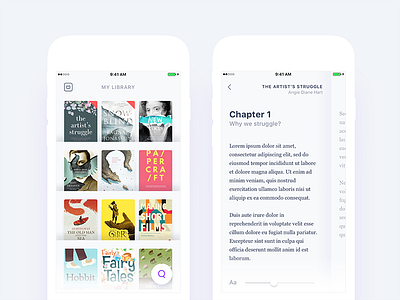 Book App Design - Library and Inside Book View android app book dashboard description details education ios library navigation social
