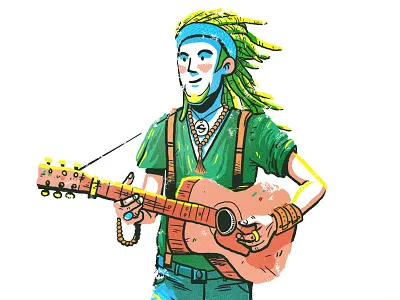 Trustafarian character drawing editorial guitar hair illustration man portrait ratsa sketch texture