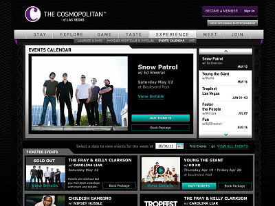 Cosmopolitan Hotel: Event Calendar schedule uiux website design