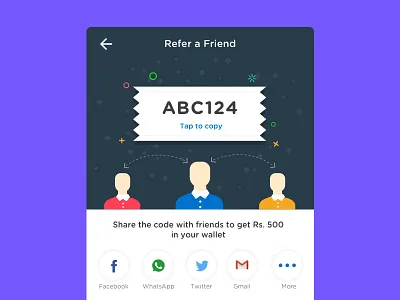 Referral Screen android design dribbble illustration invite ios now redeem referral screen share wallet