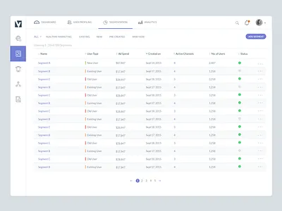 Segmentation List list segmentation table ui ux