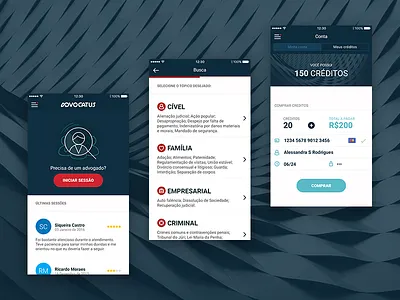 Lawyer Assistance App: Advocatus advocacy advocatus app card lawyer payment screen