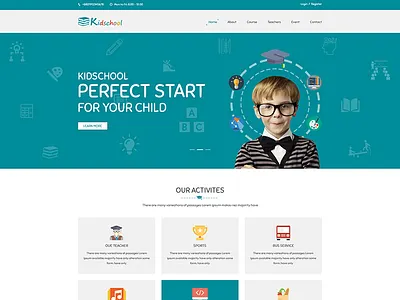 Kidschool – Kindergarten School PSD Template campus children creative school education elementary event events kid kids kindergarten school toy store