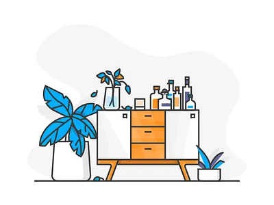 Liquor Cabinet alcohol bottles cabinet illustration liquor