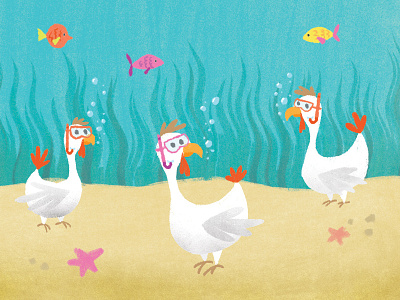 Chickens in the Sea chicken of the sea chickens children cute fish hand lettering illustration ocean sea snorkeling texture tuna
