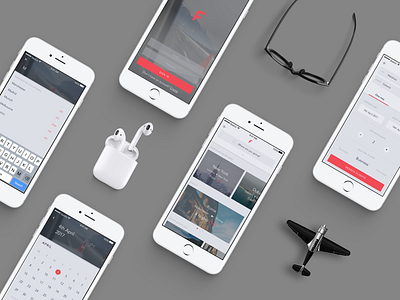 Flight Booking booking calendar city earphones flight flow flying ios ios10 plane transport ui
