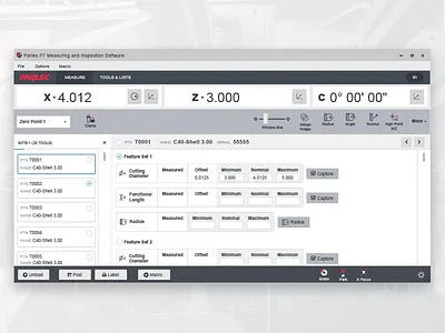 Parlec P7 Measuring and Inspection Software application interface manufacturing product tool ui ux