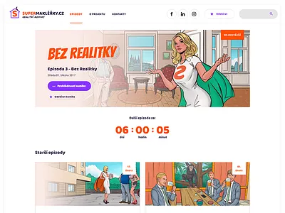Supermakléřky clean comics minimalism orange print purple realty superhero webdesign