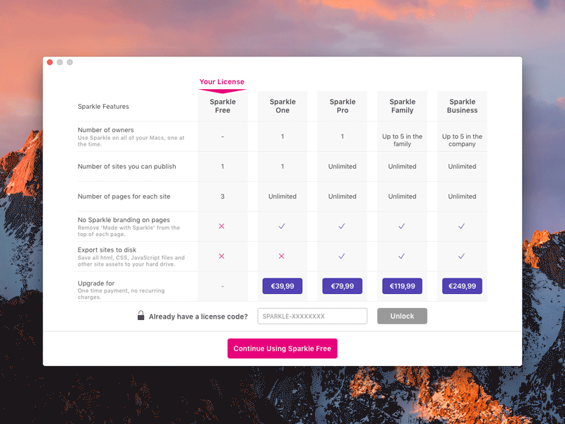 Sparkle License app license macos plans pricing sparkle ui ux