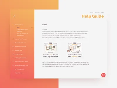 Intro screen. Code or not to code? documentation ecommerce gradient help help guide illustration shopify shopify theme themeforest ui user interface web