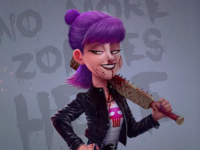 No more zombies here art blood cartoon character fanart girl illustration jacket pinup walking dead zombie