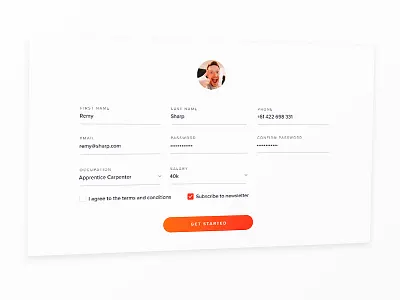 Oh look... a form. avatar button checkbox clean field form label minimal orange password register sign up