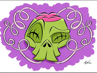Hydrate! Zombie Skull brain cartoon character digital art drink hydrate ipad pro procreate straw zombie