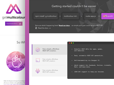 Multicolour Home Page api browser design development grey home logo purple steps ui web design