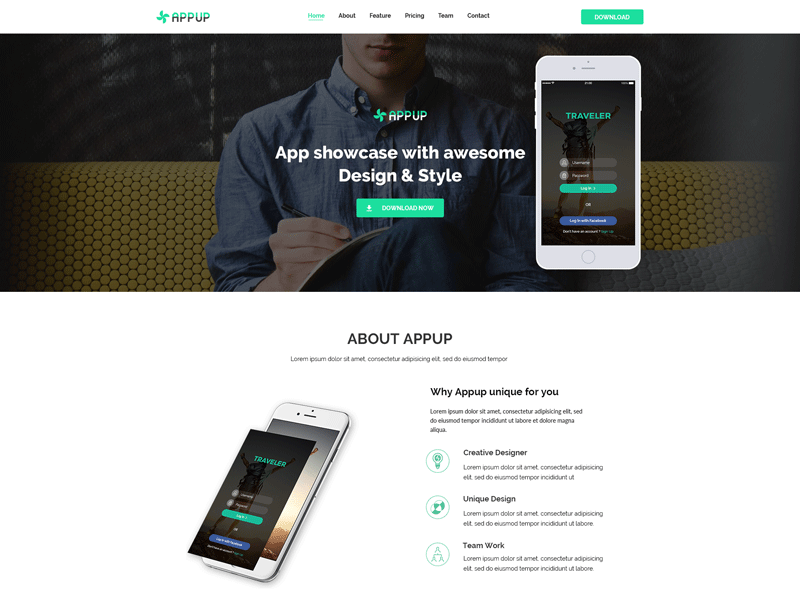 APPUP – Landing PSD Template agency psd template android app app developer psd template app psd template