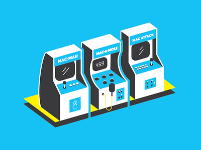 MAC Arcade arcade buttons cyan game mac machine retro screen print yellow