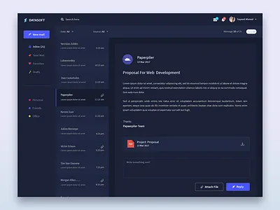 DataSoft Mail dashboard e mail inbox mail messages minimal minimalistic ui ux web webdesign