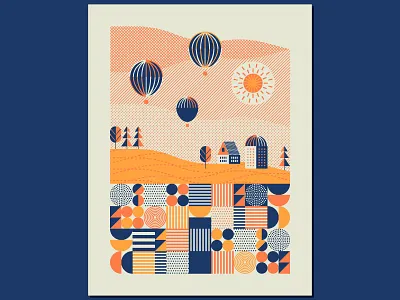 Balloons Print abstract crop crosshatch farm farmland halftone hot air balloon midwest shapes sky sun