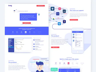 Landing page for Owlly (Slack Bot) app artificial intelligence bot chatbot conversational ui illustration landing page owl productivity slack web website