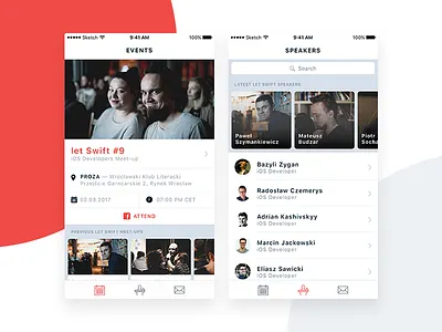 let Swift — iOS Developers Meet-up app app cards event ios list meetup mobile search sketch ui ux